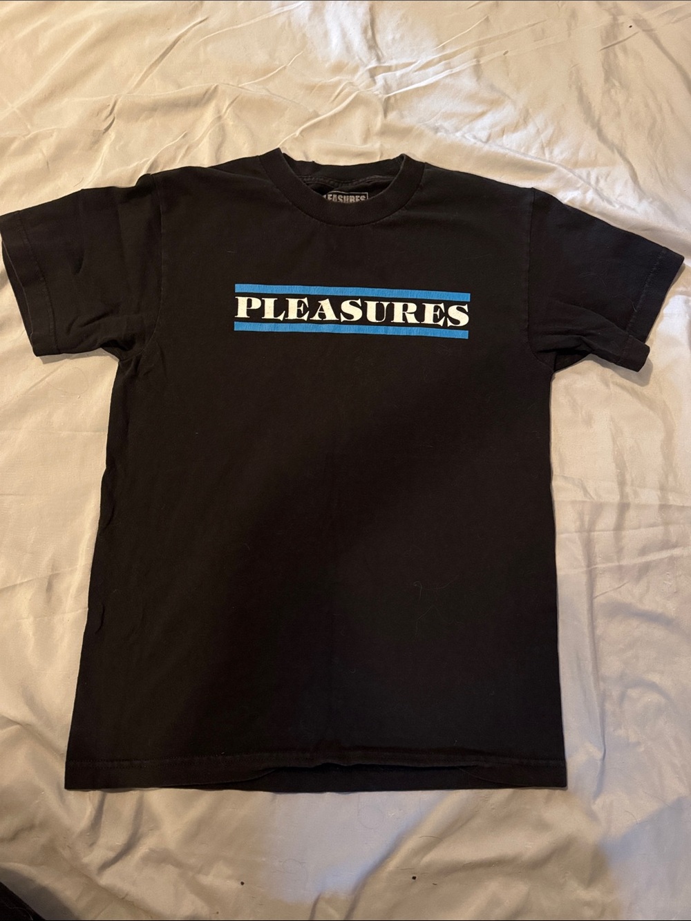 Pleasures Black Logo Tee with Blue Accents